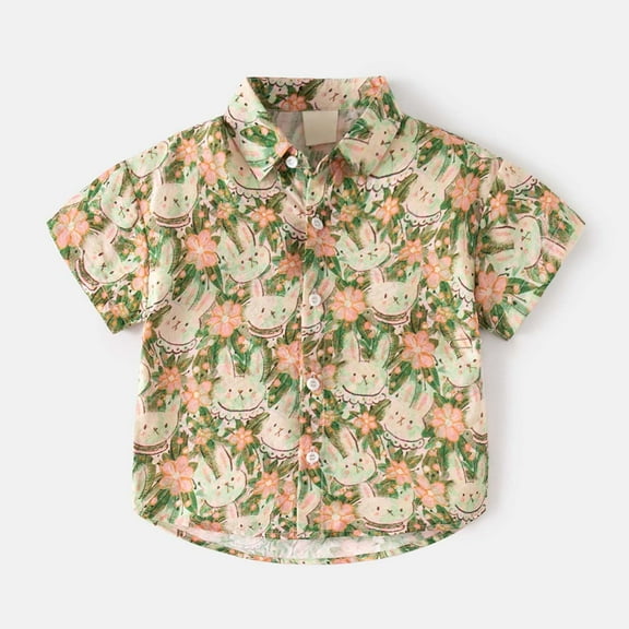 TOOYOU Boys Shirt Toddler Short Sleeve Casual Cartoon Prints Gentleman Tops Holiday Shirts T Shirt Size 7-8 Years Pink