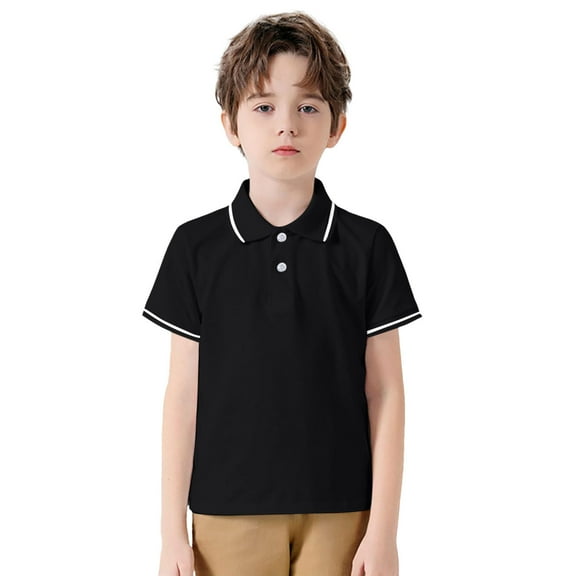 TOOYOU Boys Shirt Toddler Short Sleeve Casual Solid Gentleman Tops Holiday Shirts T Shirt Size 5-6 Years Black