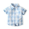 thumbnail image 1 of TOOYOU Boys Shirt Toddler Short Sleeve Fashion Plaid Shirt Tops Coat Outwear Size 4-5 Years Blue, 1 of 5