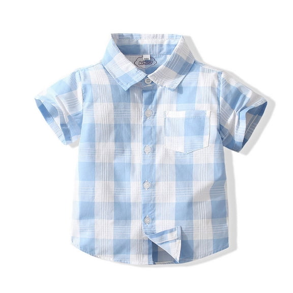 TOOYOU Boys Shirt Toddler Short Sleeve Fashion Plaid Shirt Tops Coat Outwear Size 4-5 Years Blue