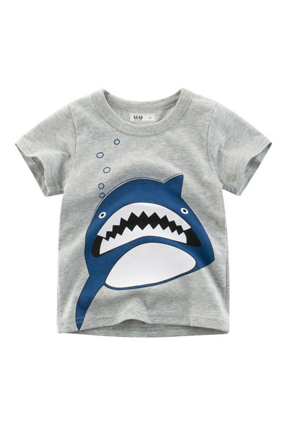 Boys' Short Sleeved T-Shirt Fashion Children'S Cartoon Shark Top Clothing New Children'S Summer Clothing Cool Basic Tops Gray Size 6-7 Years