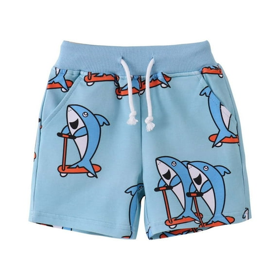 TOOYOU Boys Short Toddler Kids Cute Shark Print Solid Color Casual Sport Shorts Fashion Beach Cargo Shorts Lightweight Shorts For Boys Size 3-4 Years Sky Blue