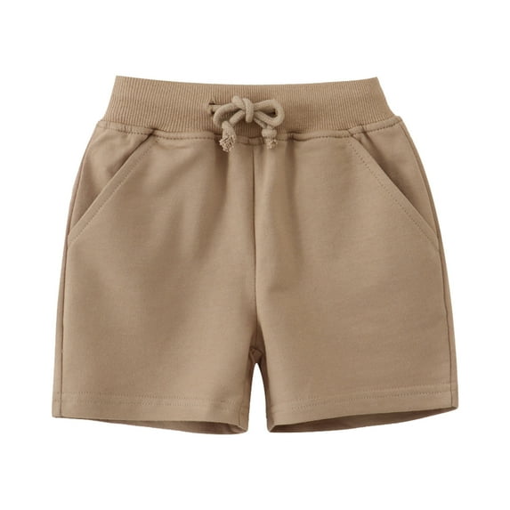 TOOYOU Boys Shorts Child Casual Solid Color Drawstring Elastic Waist Shorts Summer Holiday Beach Sport Shorts Lightweight Shorts For Boys Size 1-2 Years Khaki