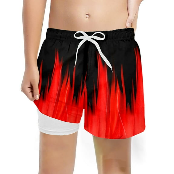 TOOYOU Boys Shorts Fashion Casual Swim Trunks With Compression Liner Stretch Swim Shorts Size 5-6 Years , Red