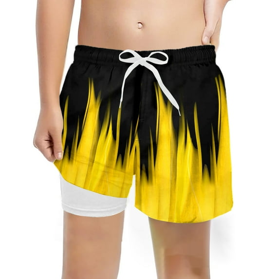 TOOYOU Boys Shorts Fashion Casual Swim Trunks With Compression Liner Stretch Swim Shorts Size 8 Years , Yellow