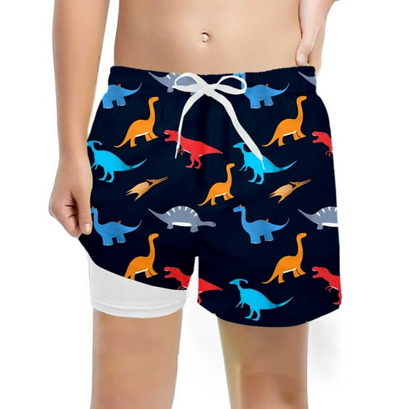TOOYOU Boys Shorts Fashion Swim Trunks With Compression Liner Stretch Swim Shorts Size 10-12 Years , Black