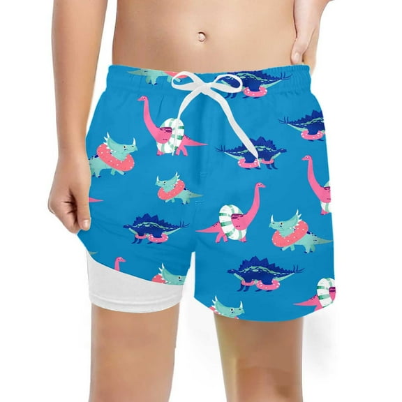 TOOYOU Boys Shorts Fashion Swim Trunks With Compression Liner Stretch Swim Shorts Size 10-12 Years , Blue