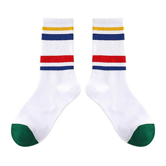 TOOYOU Boys Socks Athletic Basketball Sport Breathable Crew Soft Cotton Colorful Stripes Youth Socks For Outdoor Fashion School Sports Socks Mid Tube Socks