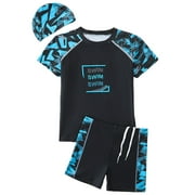 TOOYOU Boys Summer Swimwear New Fashion Cartoon Solid Color Swimsuit For Older Kids Short Sleeve Bathing Suit For Swimming Lesson Boys Uv Protection Swimwear For Pool Party