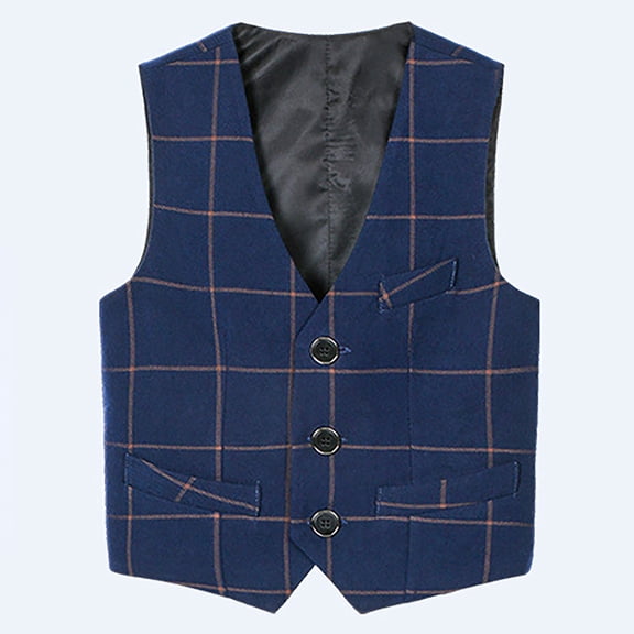 TOOYOU Boys Summer T-Shirt 3 Button Plaid Formal Suit Vest Size 4-5 Years Navy