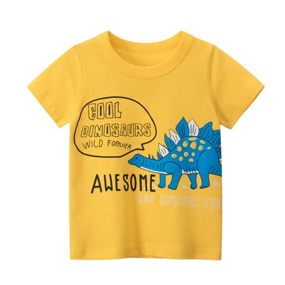 TOOYOU Boys Summer T-Shirt Cartoon Dinosaur Print Round Neck Short Sleeved Fashionable Top Size 5-6 Years Yellow