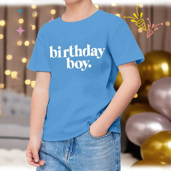 TOOYOU Boys Summer T-Shirt Child Short Sleeve Happy Brithday Prints T Shirt Trendy Fans Present Tops Size 10-11 Years Blue