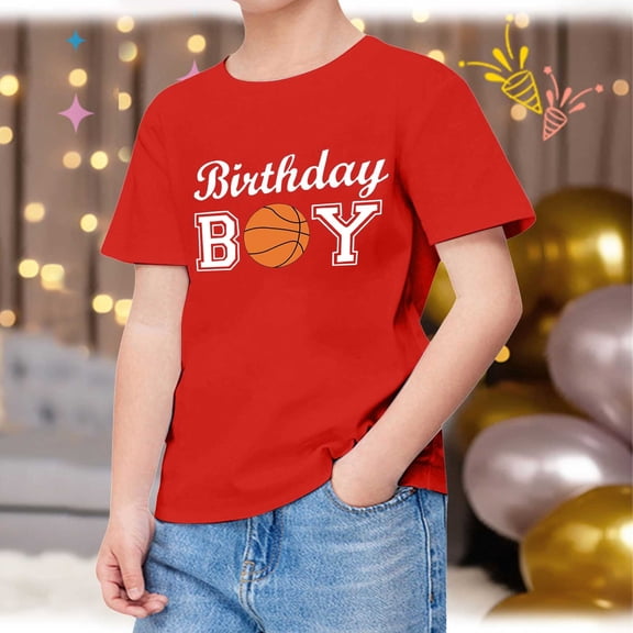 TOOYOU Boys Summer T-Shirt Child Short Sleeve Happy Brithday Prints T Shirt Trendy Fans Present Tops Size 3-4 Years Red