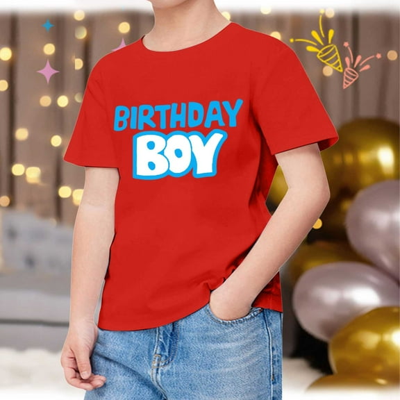 TOOYOU Boys Summer T-Shirt Child Short Sleeve Happy Brithday Prints T Shirt Trendy Fans Present Tops Size 6-7 Years Red