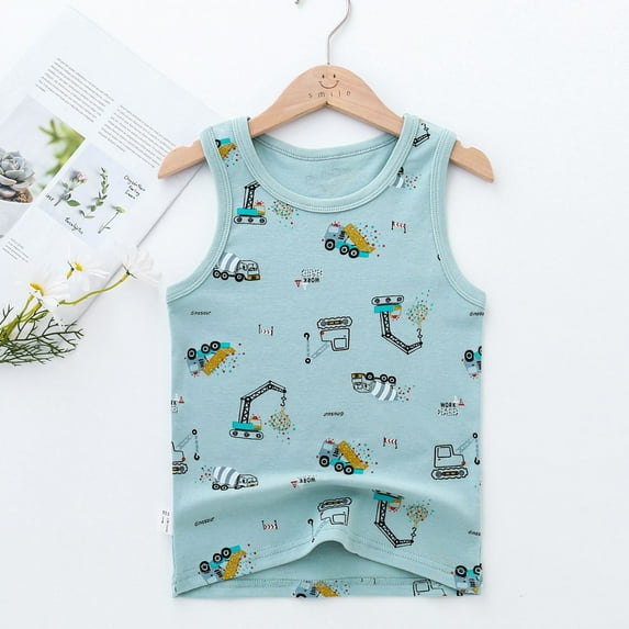 TOOYOU Boys Summer T-Shirt Children'S Sleeveless Outdoor Wear Shirt Vest Baby Print Spring Basic Wear Size 18-24 Months Sky Blue