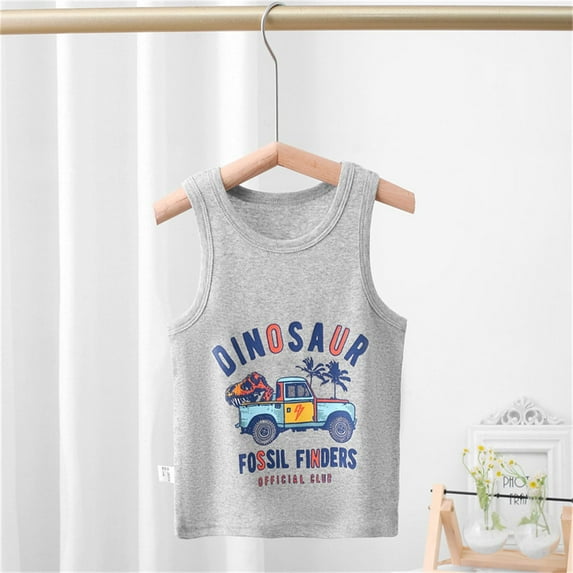 TOOYOU Boys Summer T-Shirt Children'S Thin Sleeveless Outdoor Wear Shirt Vest Baby Print Spring Basic Wear Size 12-13 Years Grey