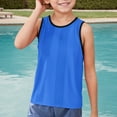 thumbnail image 1 of TOOYOU Boys Summer T-Shirt Children Sleeveless Solid Vest Tops Casual Popularity Side Wide Fork Fitness Sports Garment Loose Vest Size 10-15 Years Dark Blue, 1 of 4