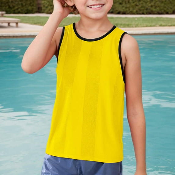 TOOYOU Boys Summer T-Shirt Children Sleeveless Solid Vest Tops Casual Popularity Side Wide Fork Fitness Sports Garment Loose Vest Size 10-15 Years Yellow