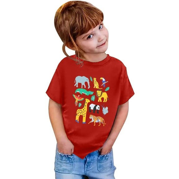 TOOYOU Boys Summer T-Shirt Fashion Casual Print Round Neck Loose Short Sleeve Tee Top Size 1-2 Years Red