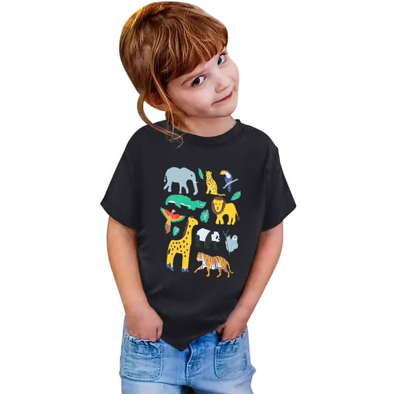 TOOYOU Boys Summer T-Shirt Fashion Casual Print Round Neck Loose Short Sleeve Tee Top Size 2-3 Years Black