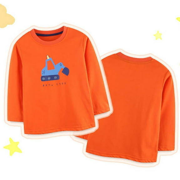 TOOYOU Boys Summer T-Shirt Fashion Children'S Long Sleeve Knitted Printed Children'S Base Top Size 3-4 Years Orange