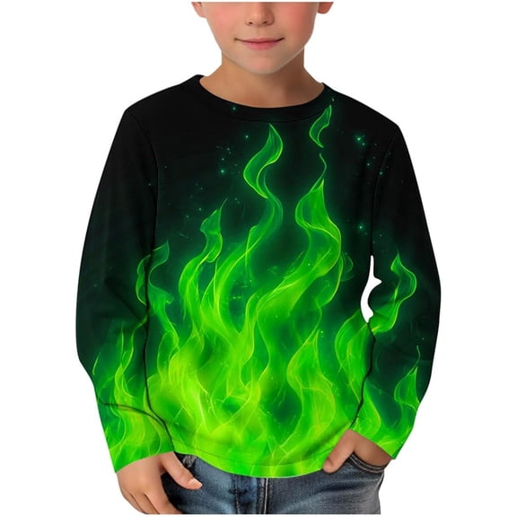 TOOYOU Boys Summer T-Shirt Kids Print Casual Long Sleeve Pullover Top For Outdoor Size 2-3 Years Green