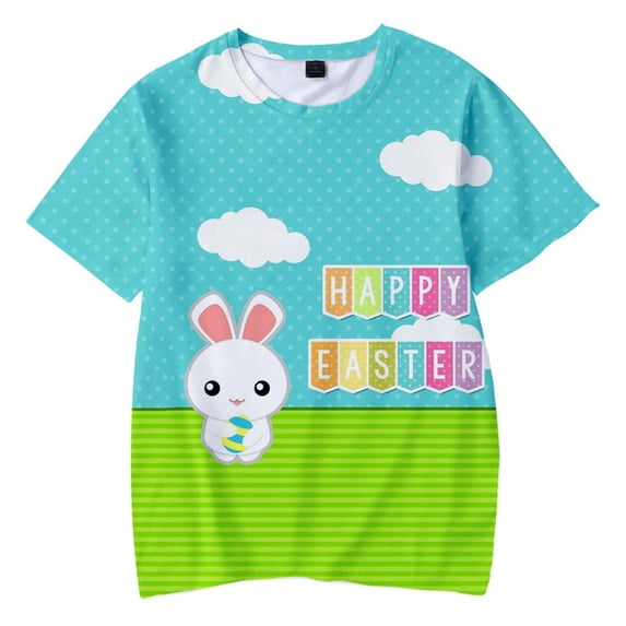 TOOYOU Boys Summer T-Shirt Kids Printed Short Sleeve Tee Easter Eggs For And Out Wear Easter Gift Size 8-9 Years Sky Blue
