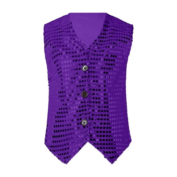 TOOYOU Boys Summer T-Shirt Kids Sequins Jazz Hop Street Dance Vest Jacket Stage Performance Party Waist Coat Size 10-12 Years Purple