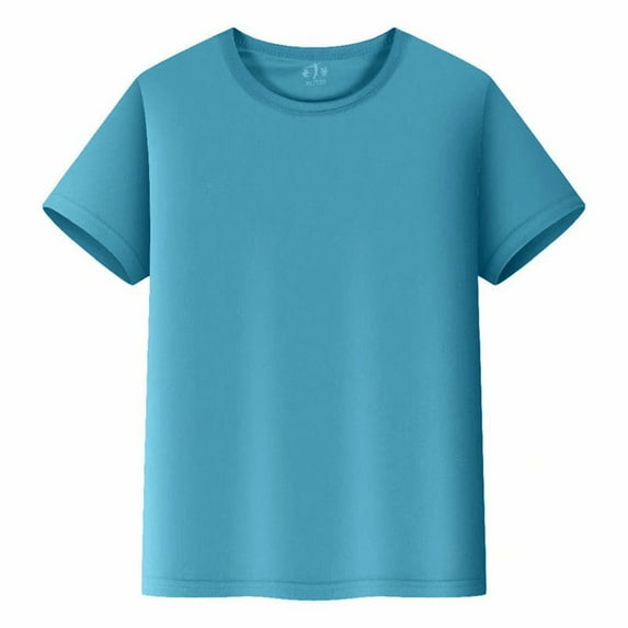 TOOYOU Boys Summer T-Shirt Kids Short Sleeve Plain Tops Unisex Toddler Children Crew Neck T Shirt Size 5-6 Years Sky Blue