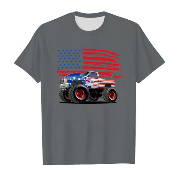 TOOYOU Boys Summer T-Shirt Kids The Star-Spangled Banner Prints Tops 4Th Of July T Shirt Toddler Independence Day Patriotic Tops Tee Size 4-5 Years Dark Gray