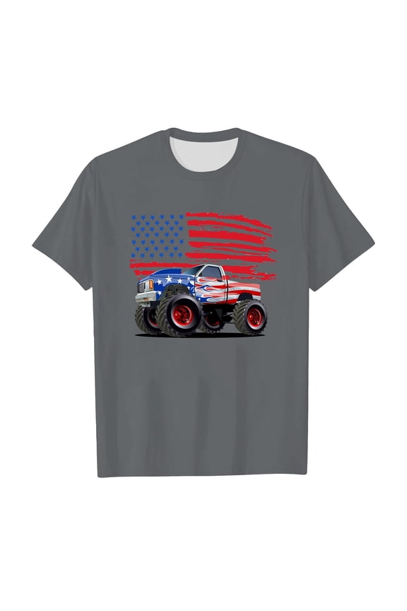 Boys Summer T-Shirt Kids The Star-Spangled Banner Prints Tops 4Th Of July T Shirt Toddler Independence Day Patriotic Tops Tee Size 8-9 Years Dark Gray