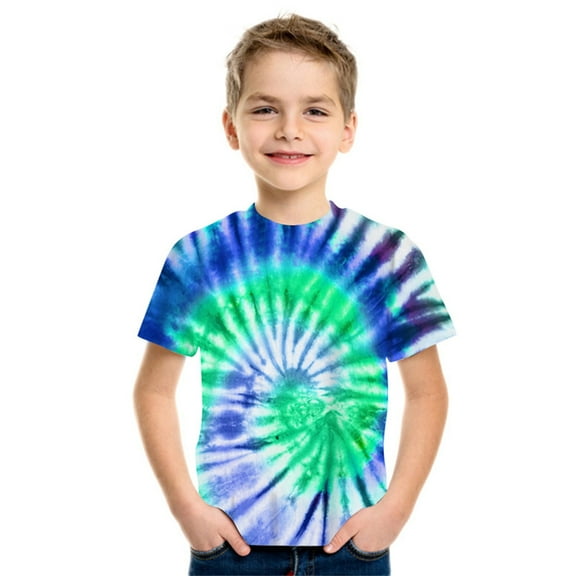 TOOYOU Boys Summer T-Shirt Kids Tie Dyed Print Casual Short Sleeve Blouse T Shirts Tee Tops Purple