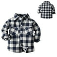 thumbnail image 1 of TOOYOU Boys Summer T-Shirt Kids Toddler Flannel Shirt Jacket Plaid Long Sleeve Lapel Button Down Shacket Baby Shirt Top Coat Outwear Size 2-3 Years Dark Blue, 1 of 9