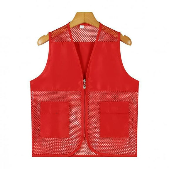 TOOYOU Boys Summer T-Shirt Kids Unisex Mesh Breathable Fishing Vest Pockets Photography Travel Hiking Waist Coat Jacket For Adults And Youth Size 6-7 Years Red