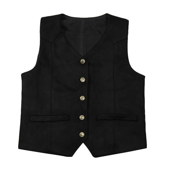 TOOYOU Boys Summer T-Shirt Retro Cow Vest Suede Leather Style V Neck Casual Vest Vintage Waist Coat Size 11-12 Years Black