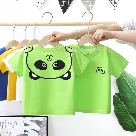 TOOYOU Boys Summer T-Shirt Short Sleeve Tee Panda Pattern Pajamas Home Clothes Air Conditioning Clothes Casual Going Out Size 4-5 Years Green