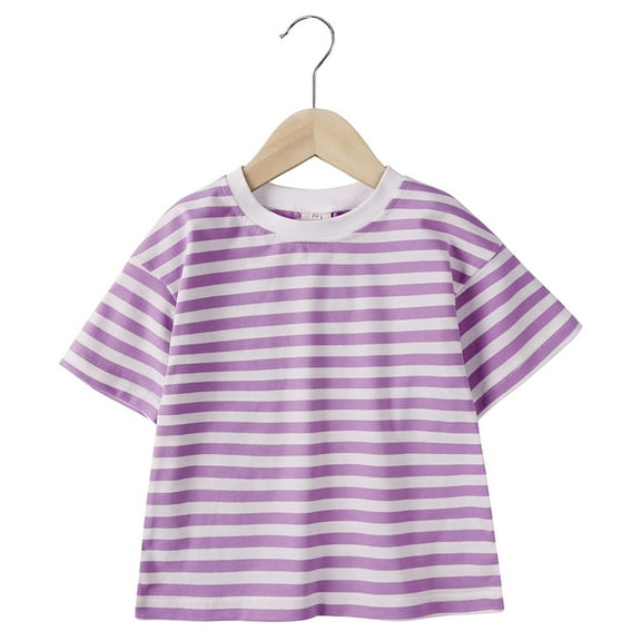 TOOYOU Boys Summer T-Shirt Striped Short Sleeve Tees Color Block Trendy Crewneck Pullover Tops Casual Blouse Size 6-7 Years