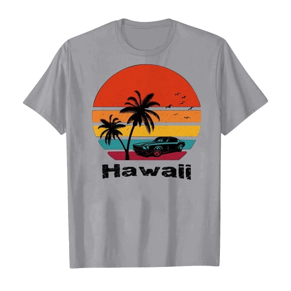 TOOYOU Boys Summer T-Shirt Tee Coconut Tree Sunset Beach Top Hawaii Vacation Short Sleeve Tropical Shirts For Teen Size 9-10 Years Grey