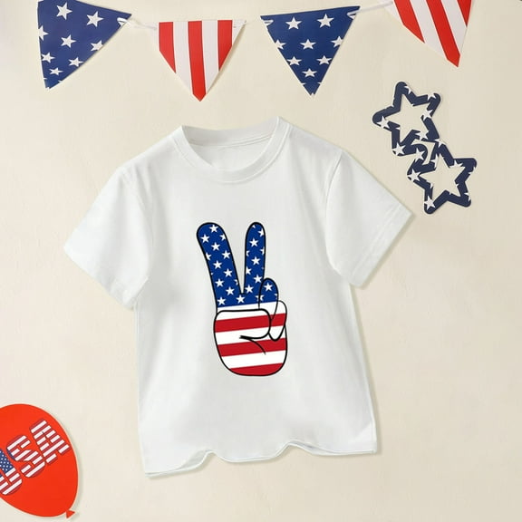 TOOYOU Boys Summer T-Shirt Toddler 4Th Of July T Shirts Flag Shirt Kids Independence Day Patriotic Short Sleeve Tops Size 9-10 Years White