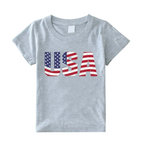 TOOYOU Boys Summer T-Shirt Toddler Kids Baby 4 Of July Short Sleeve Independence Day T Shirt Tee Tops Size 2-3 Years Grey