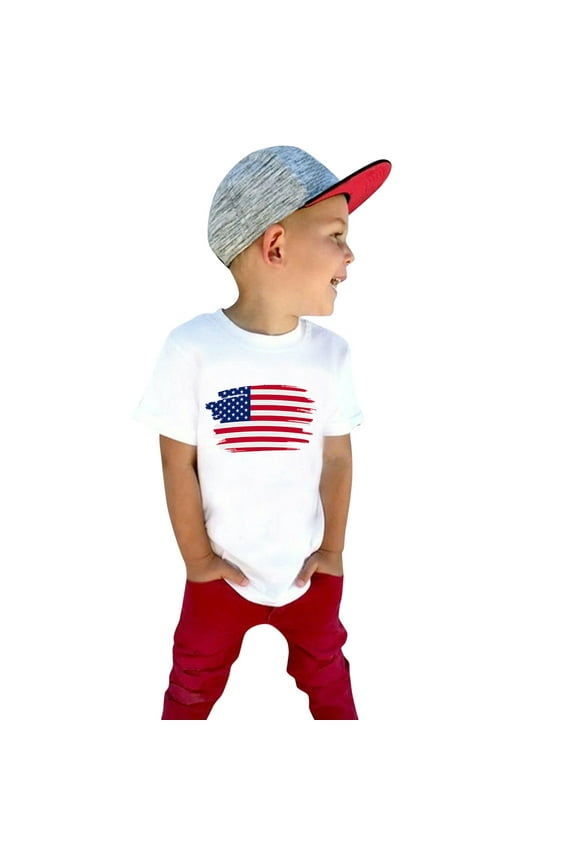 Boys Summer T-Shirt Toddler Kids Baby 4 Of July Short Sleeve Independence Day T Shirt Tee Tops Size 4-5 Years White