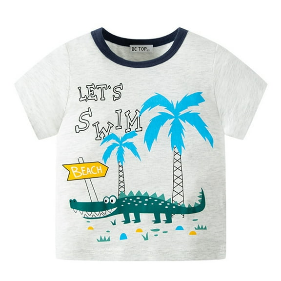TOOYOU Boys Summer T-Shirt Toddler Kids Baby Cartoon Beach Short Sleeve Crewneck T Shirts Tops Tee Size 4-5 Years Grey
