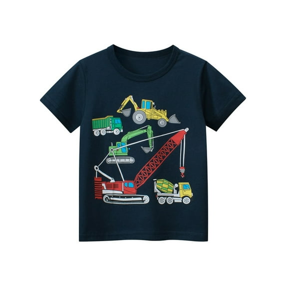 TOOYOU Boys Summer T-Shirt Toddler Kids Baby Cartoon Cars Short Sleeve Crewneck T Shirts Tops Tee Clothes For Children Outfits Size 18-24 Months Dark Blue