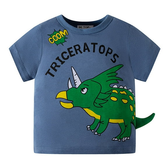 TOOYOU Boys Summer T-Shirt Toddler Kids Baby Cartoon Dinosaur Short Sleeve Crewneck T Shirts Tops Tee Clothes For Children Outfits Size 4-5 Years Blue