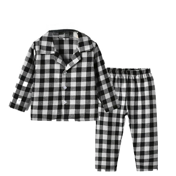 TOOYOU Boys Summer T-Shirt Toddler Kids Baby Plaids Print Pajamas Winter Coats Pants Outfits Set Size 6-7 Years Black