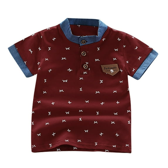 TOOYOU Boys Summer T-Shirt Toddler Kids Baby Print Letter Gentleman Button Shirt Tops Tee Clothes Size 2-3 Years Red
