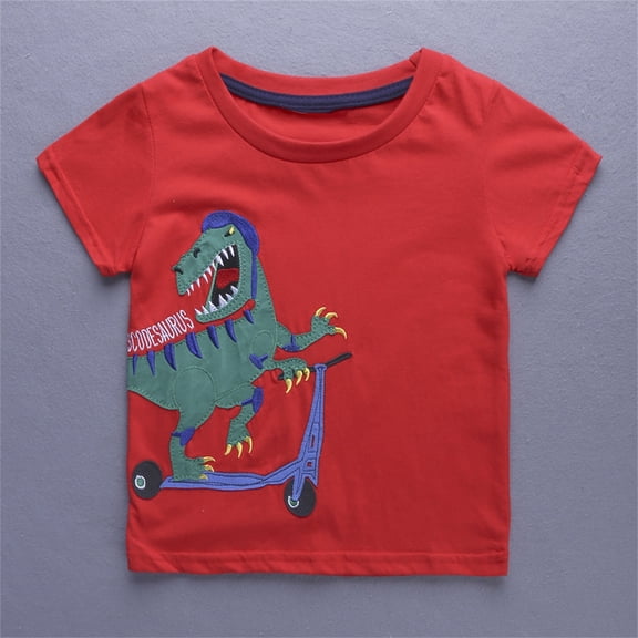 TOOYOU Boys Summer T-Shirt Toddler Kids Car Cartoon Prints Loose Tops Soft Short Sleeve Tee Size 2-3 Years Red