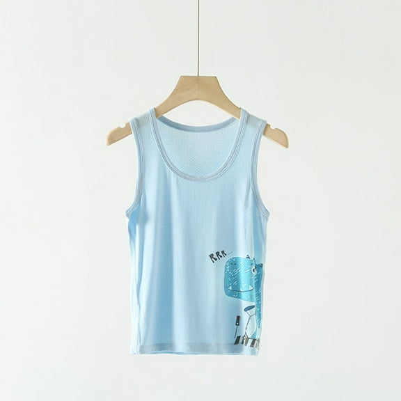 TOOYOU Boys Summer T-Shirt Toddler Kids Dance Tank Top Racerback Crop Tank Top Cartoon Prints Sleeveless Sports Dance Top Ballet Gymnastics Dancewear Size 14-16 Years Light Blue