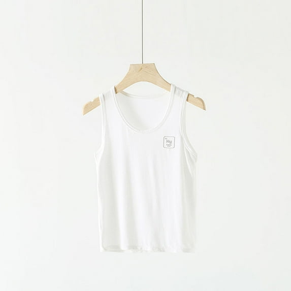 TOOYOU Boys Summer T-Shirt Toddler Kids Dance Tank Top Racerback Crop Tank Top Solid Sleeveless Sports Pajamas Top Size 12-18 Months White