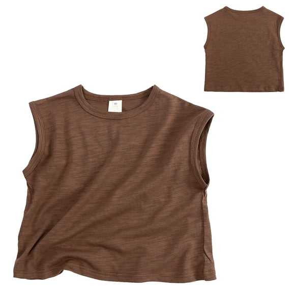 TOOYOU Boys Summer T-Shirt Toddler Kids Short Classic Loose Soft Sleeveless Solid T Shirt Tee Tops Size 4-5 Years Brown